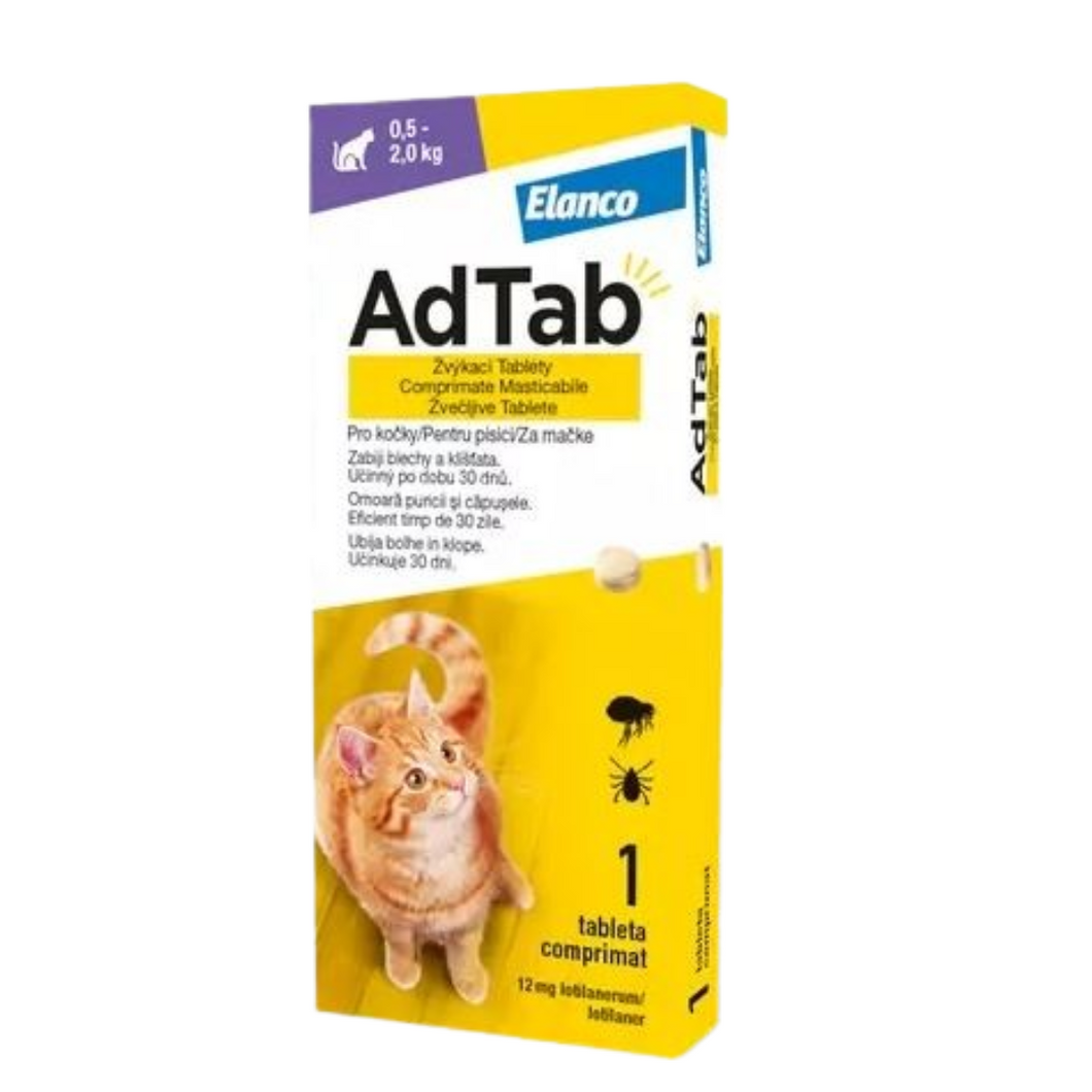 Oral antiparasitic for cats 0.5-2 kg AdTab Cat 12 mg, 1 tablet, Elanco