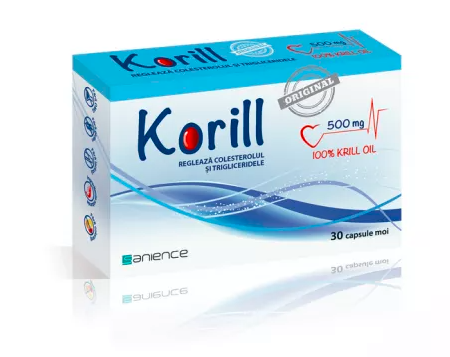 Korill pure krill oil, 500 mg, 30 capsules, Sanience, regulating the level of cholesterol and triglycerides, reducing the risk of cardiovascular diseases